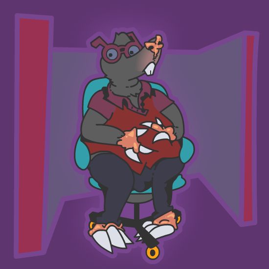 A mole man in a digital laborer's chair.
