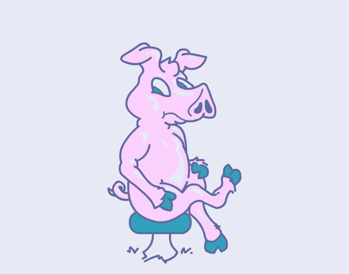 Greasy pig creature sits on a toadstool