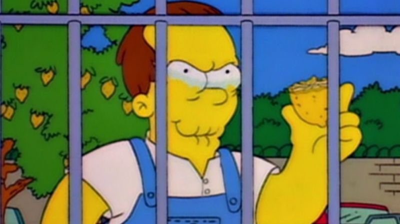The Shelbyville counterpart to Homer Simpson enjoying a stolen lemon