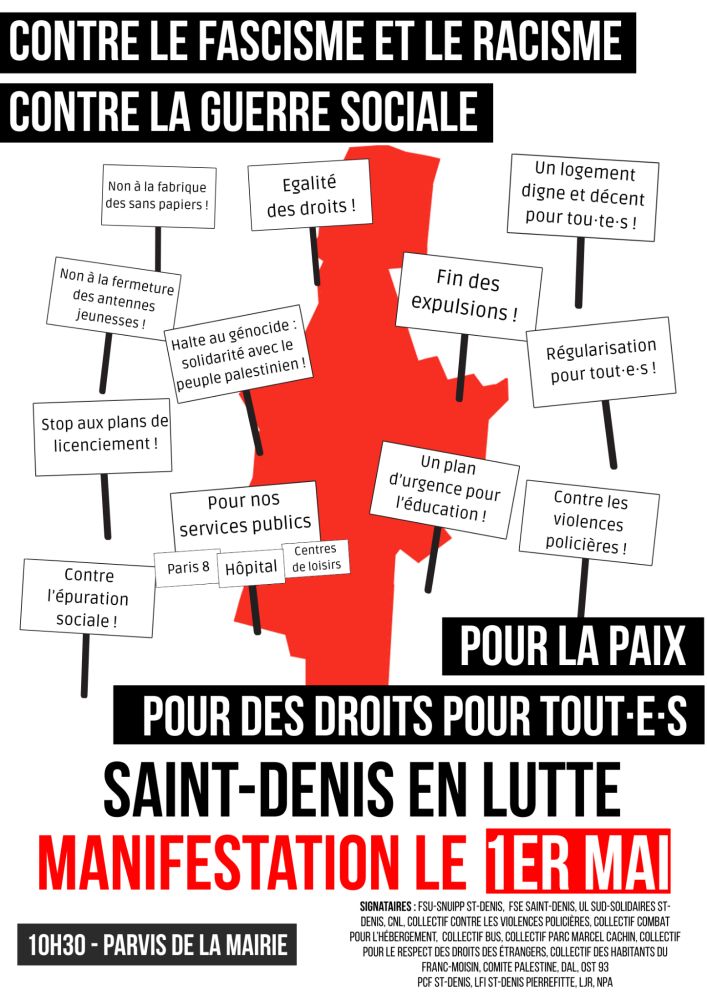 Visuel unitaire 
Contre le fascisme et le racisme, contre la guerre sociale, pour la paix et pour des droits pour toutes et tous, 
Rdv à 10h30 devant la mairie