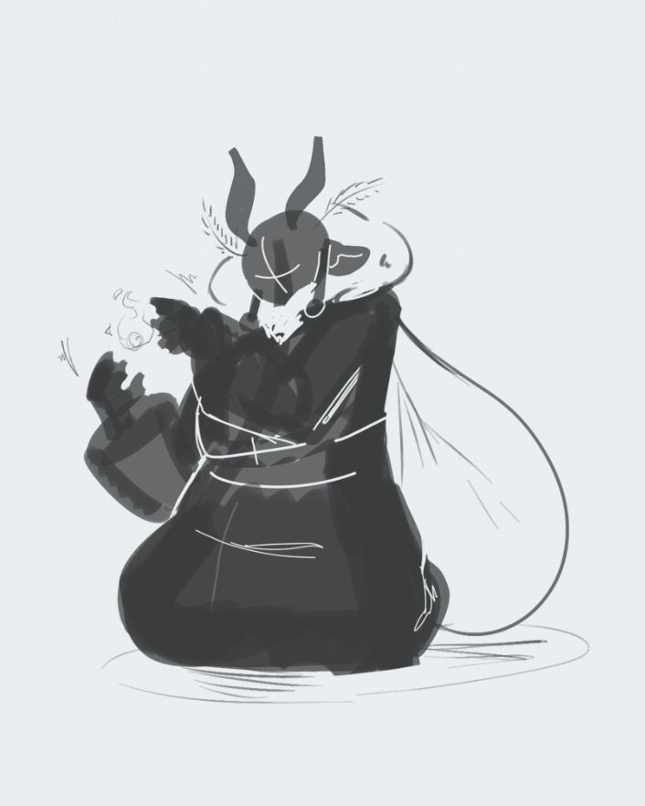 A rough outline sketch of what seems to be a moth character