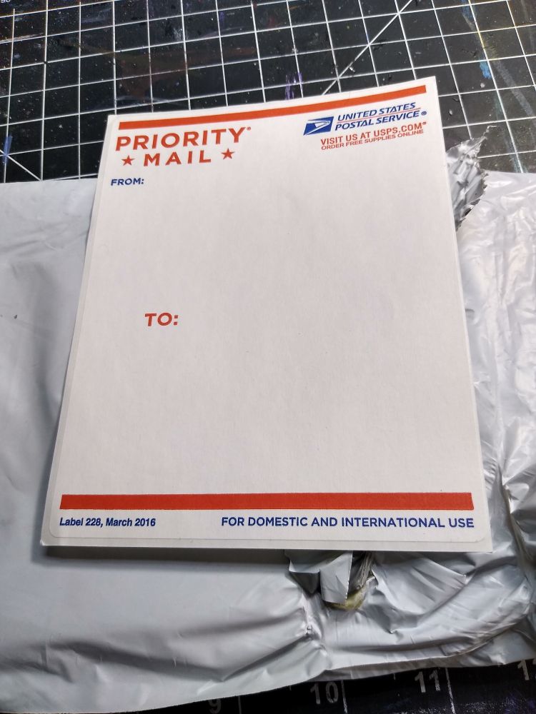 USPS Priority Mail sticker labels, meant for addressing packages.