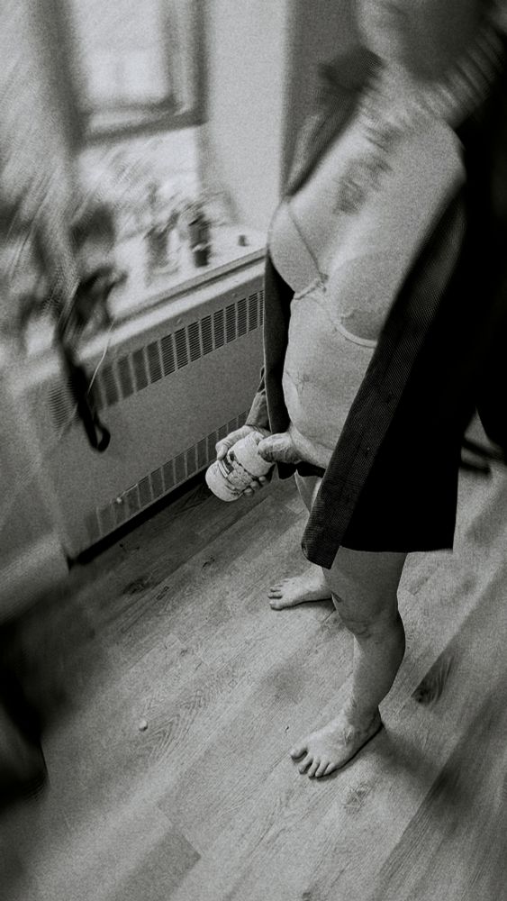 stickign my ding dong into a jar of mayonnaise 

it's black and white so that makes it art