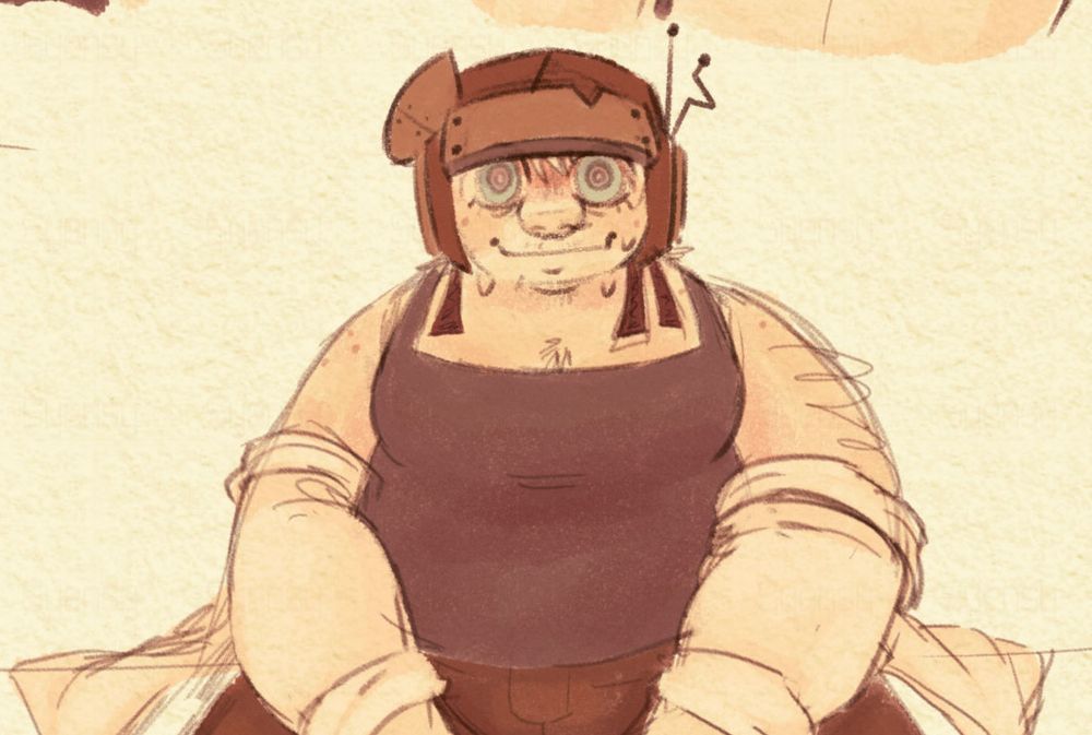 Venus from Psychopomp sitting on a ledge and looking directly at the viewer with a worried expression.