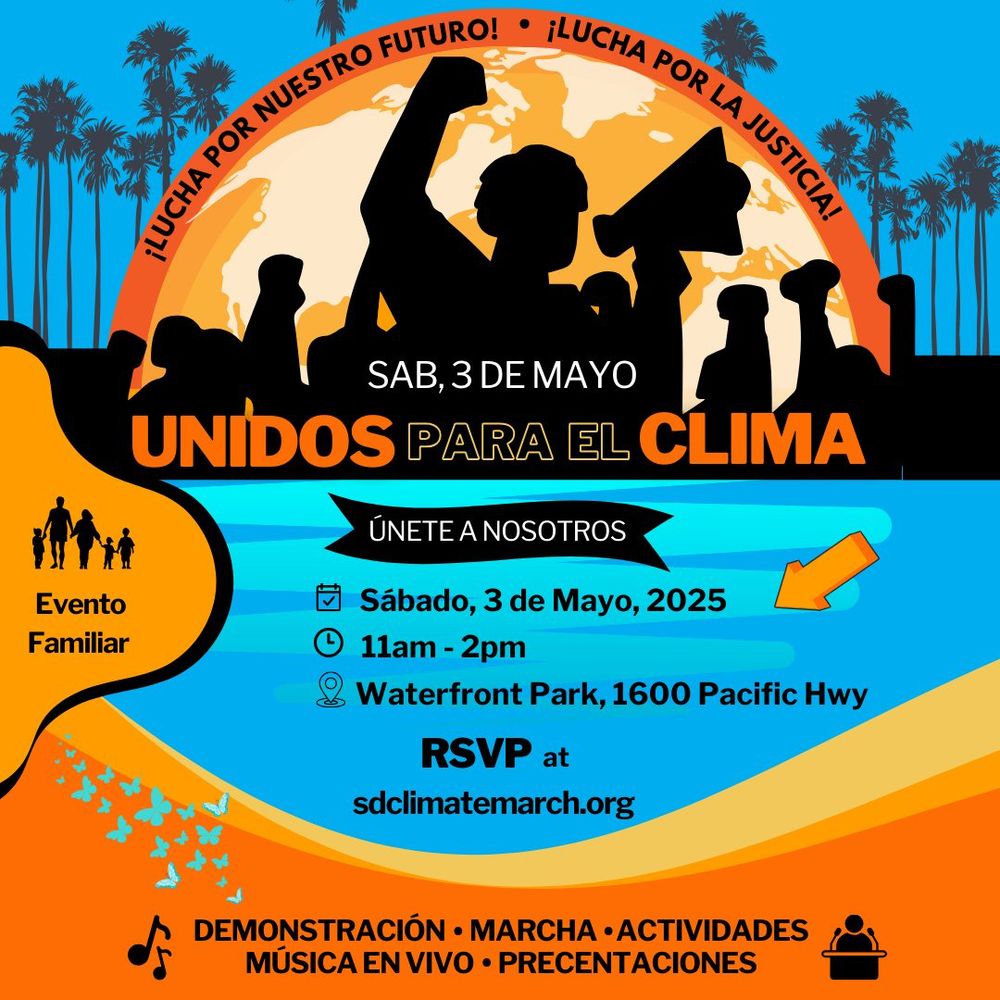 Let’s fight for our future at the UNITE FOR CLIMATE March on Saturday, May 3rd at 11 AM at Waterfront Park. 🌍🔥 Register here: https://sdclimatemarch.org #Unite4ClimateSD

We march to take back our future💰🚫! Join us at the UNITE FOR CLIMATE March on Saturday, May 3rd at 11 AM at Waterfront Park. Register here: https://sdclimatemarch.org #Unite4ClimateSD

