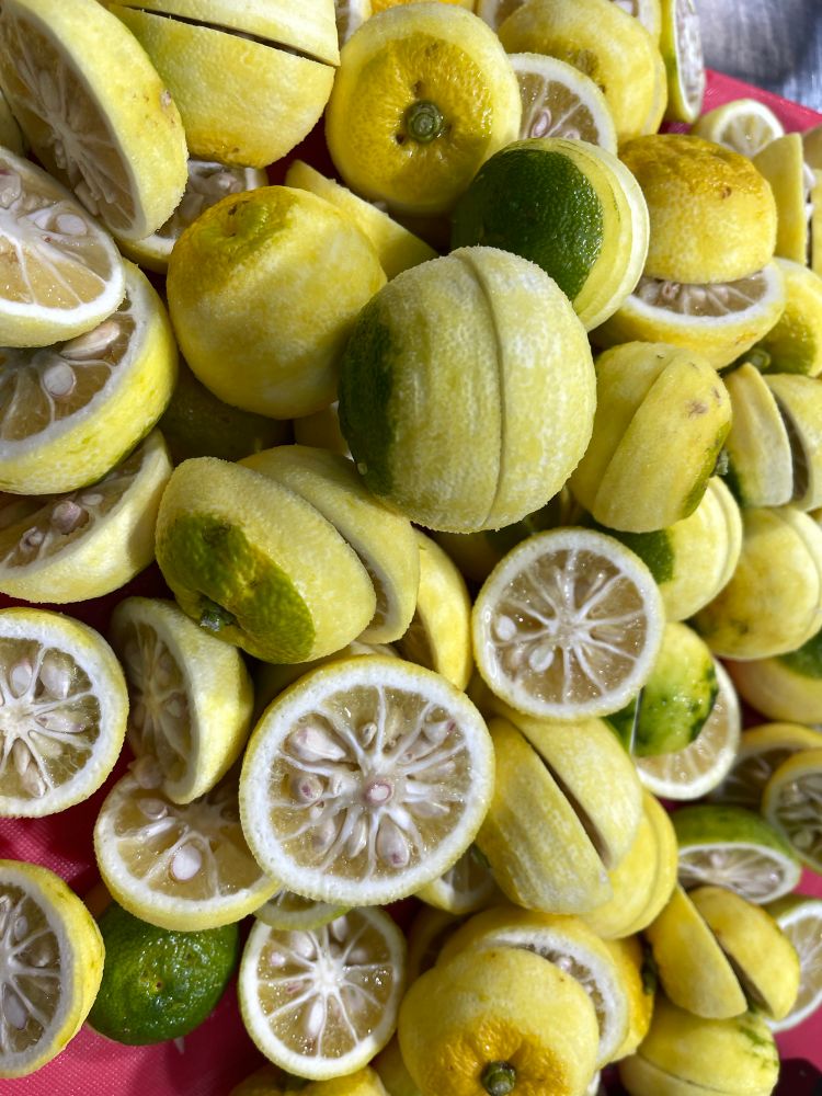 zested and sliced in half yuzu
