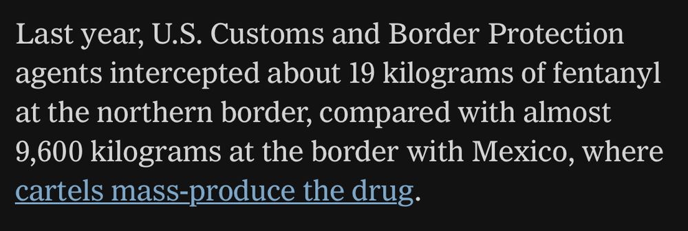 Quote from linked article providing evidence about how insignificant the smuggling of fentanyl from Canada is