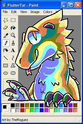 A MS Paint style of myself inside a MS Paint window. The title window says "FlutterTal - Paint", with the text "Art by TheRoguez" at the bottom.