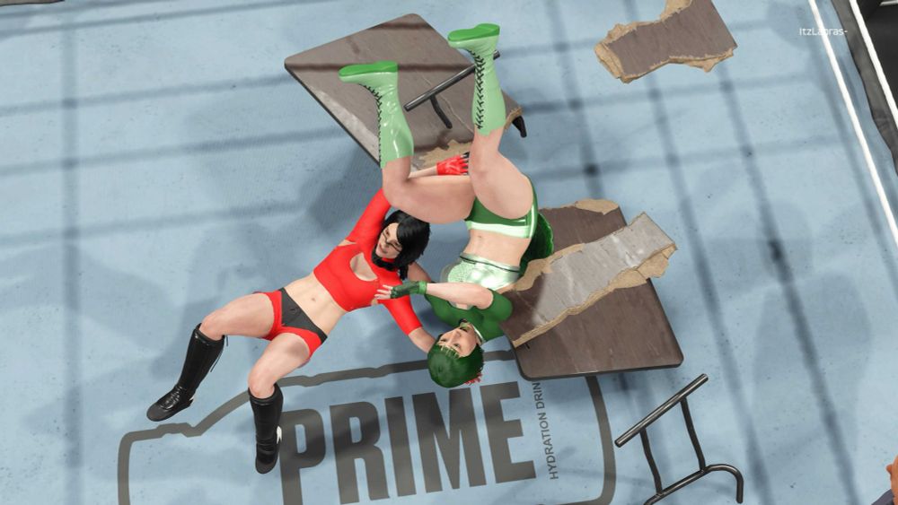 Renee putting my other oc Selina through a table, breaking it