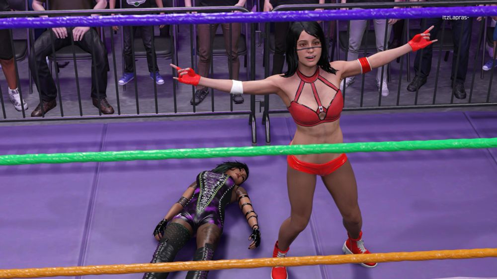 Renee showing why she is the best wrestler to do the suicide dive