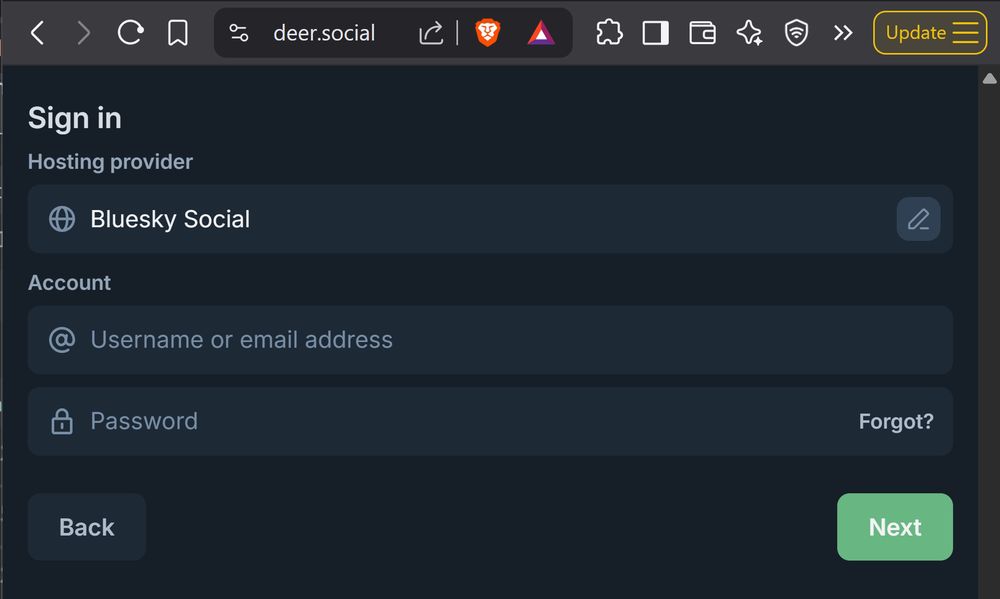 browser screenshot of deer.social login page