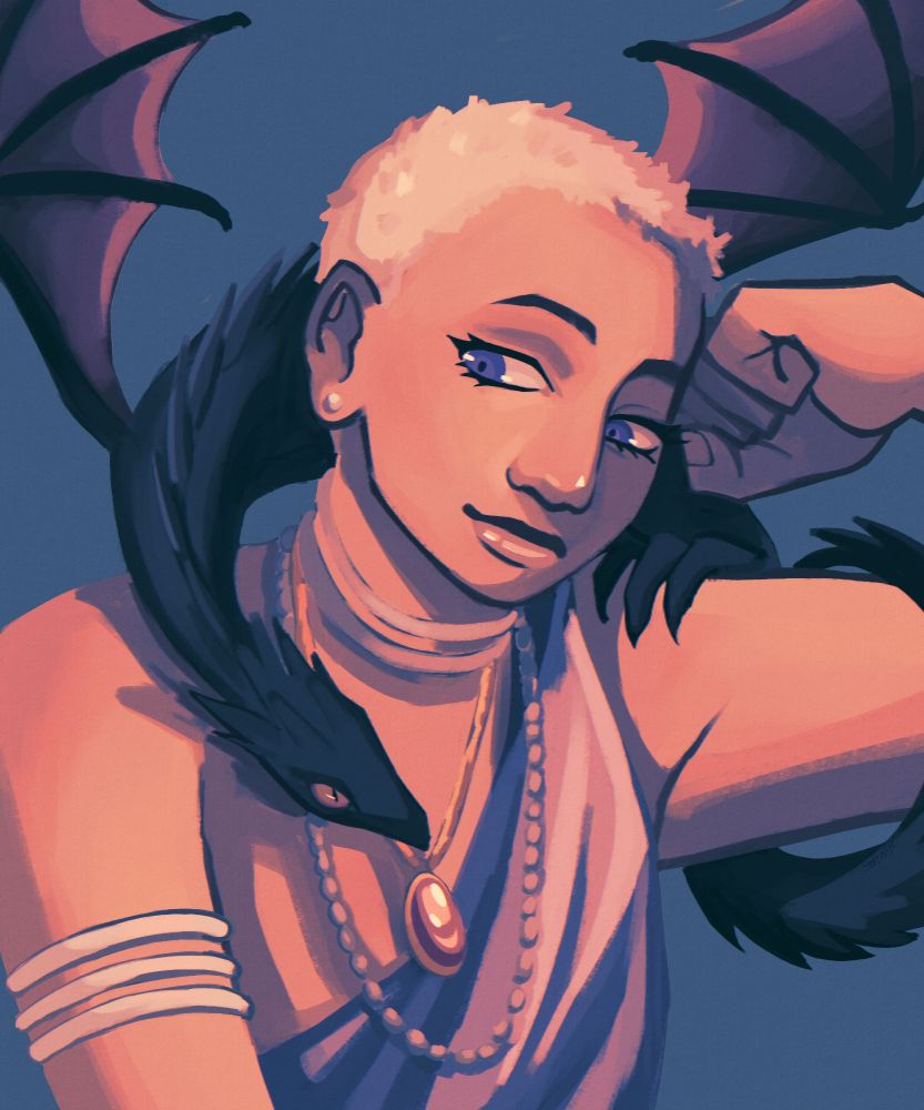 The same drawing, but with a blue and pinkish gradient map over it. 