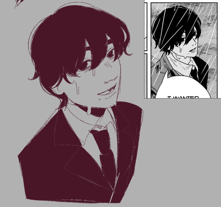 Another Yoshida, this time a redraw of a panel. He looks up with a weary smile. 