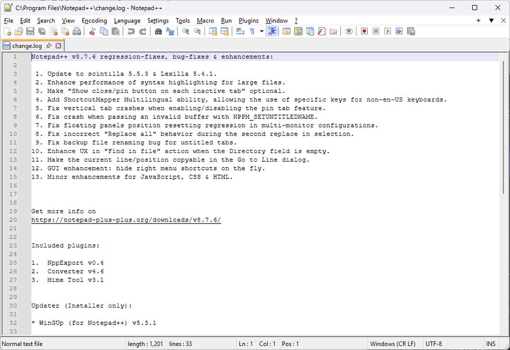 A screenshot of the Nodepad++ UI, freshly installed, using the classic Silk icon set