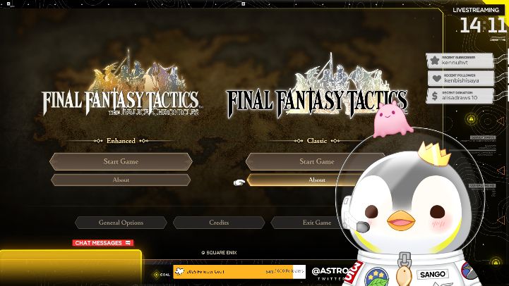 Stream thumbnail of Sango on the starting screen for Final Fantasy Tactics: The Ivalice Chronicles