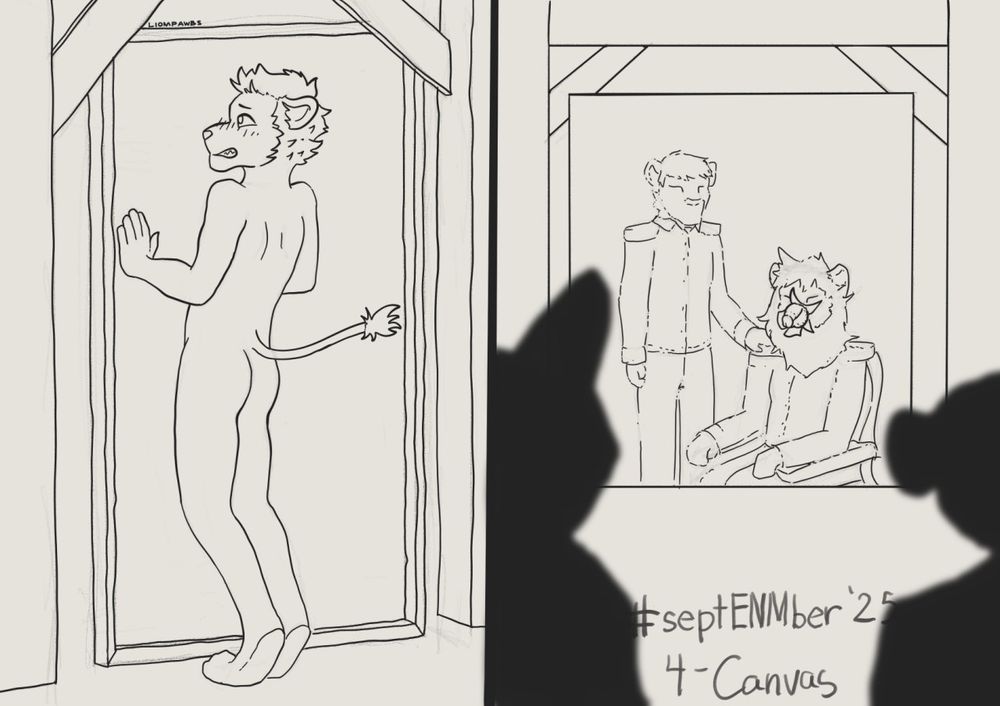 An anthro lion with his dick stuck in a painting