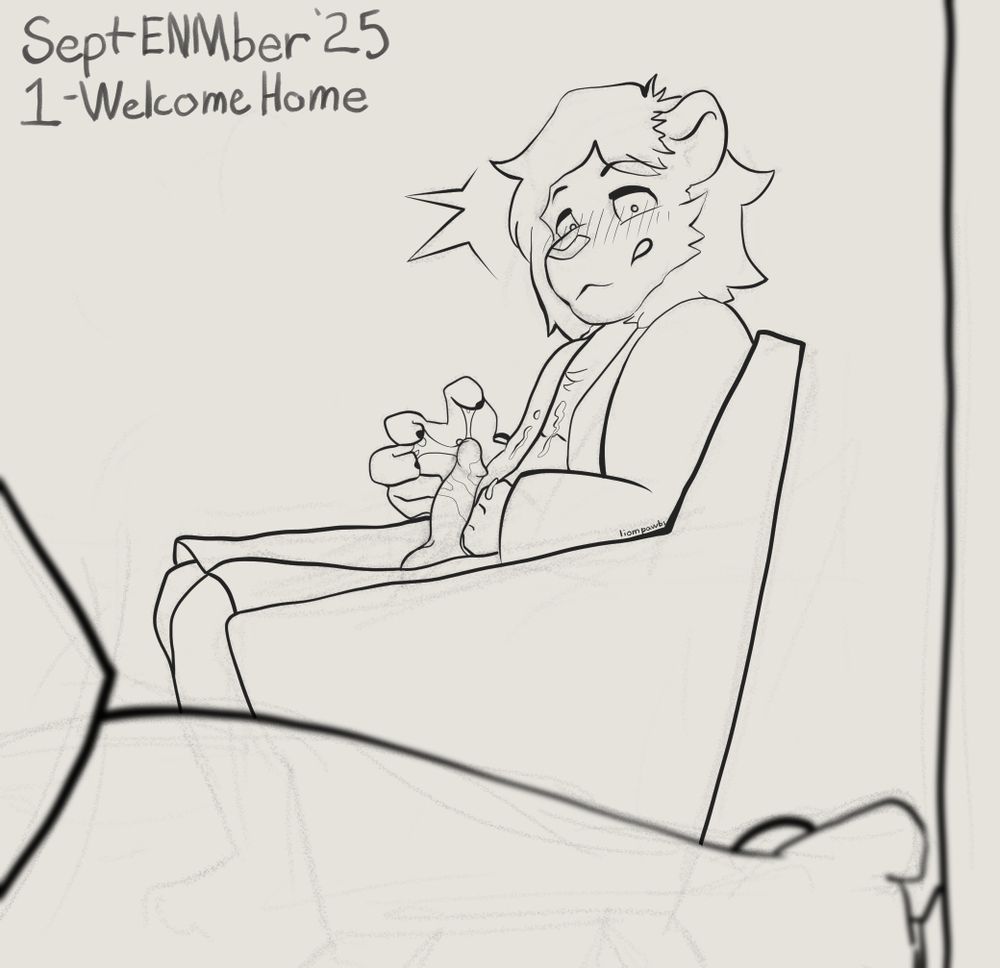 An anthro lion being caught jacking off