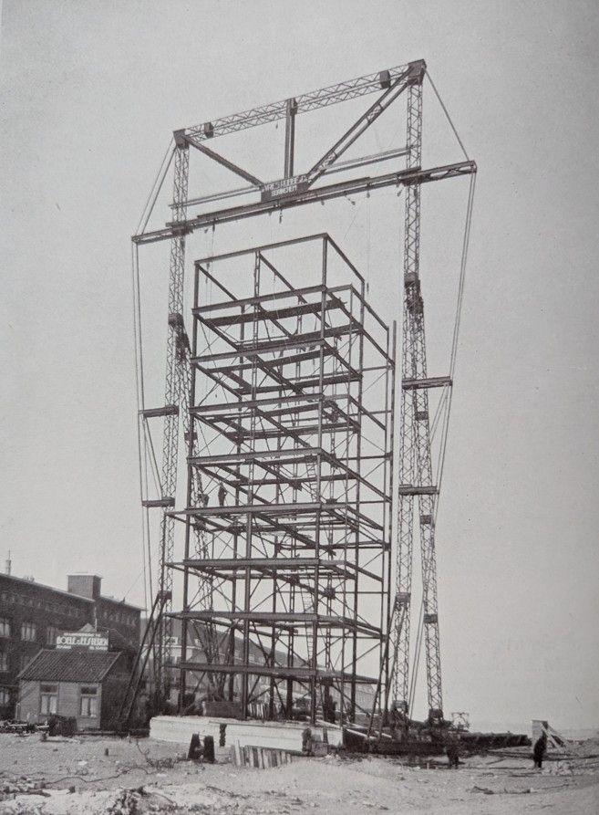 Crane and early steel frame
