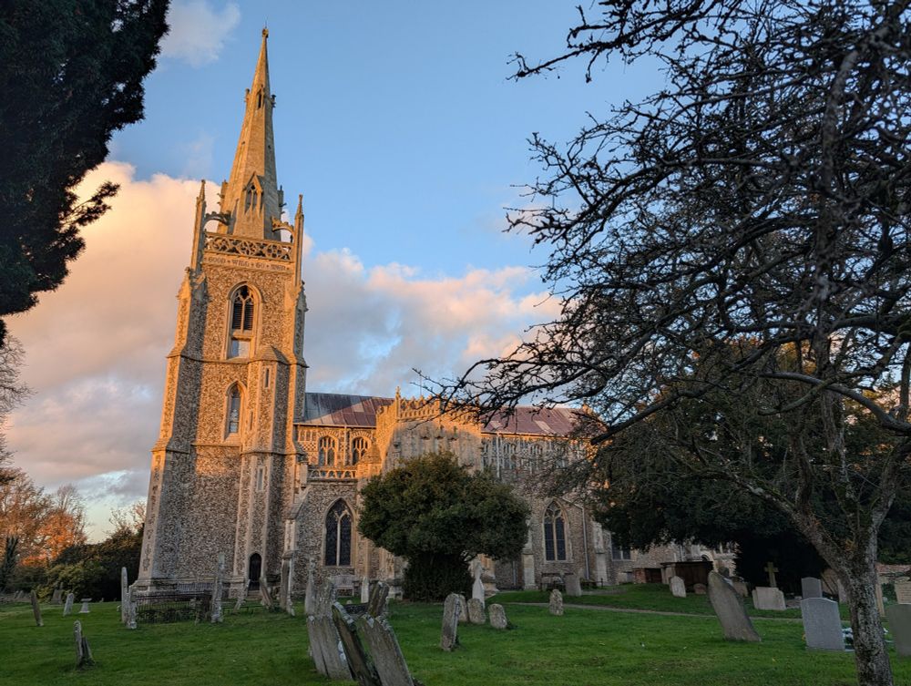 Church bathed in golden light afternoon light