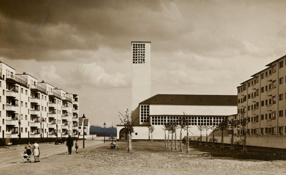 White City modernist tenement blocks and church