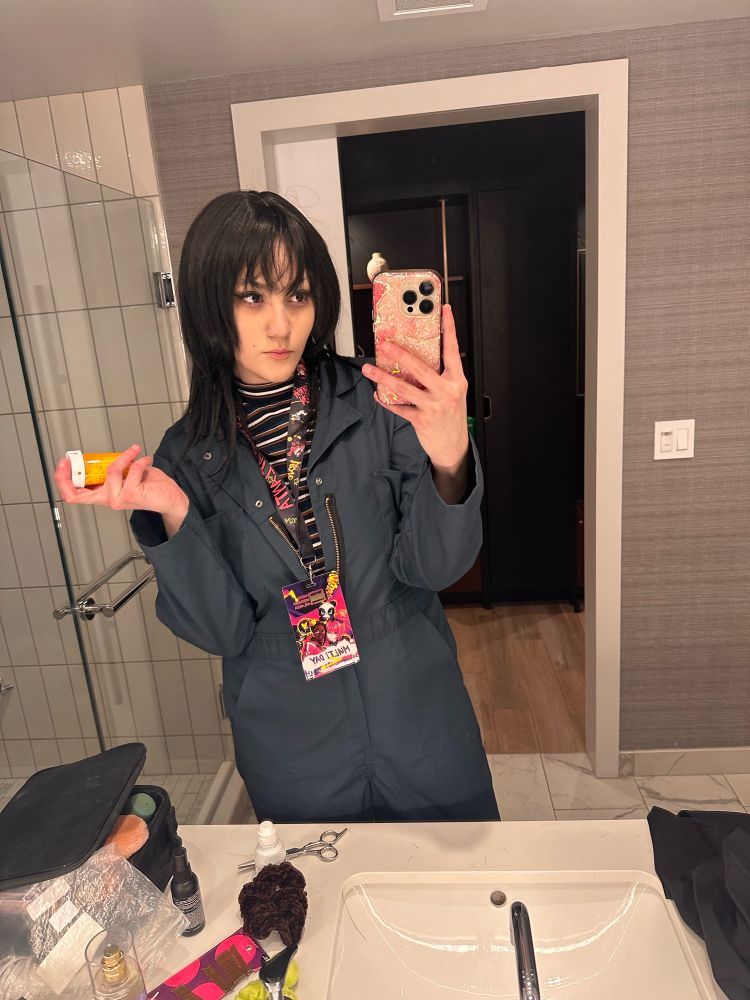 Mirror selfie cosplay of Anya from Mouthwashing
