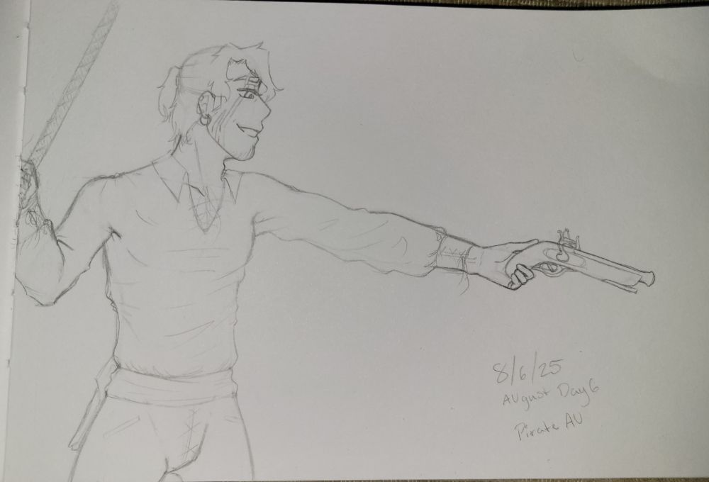 A sketch for AU August, Day 6: Pirate AU.
Featuring my OC, Alfred. 