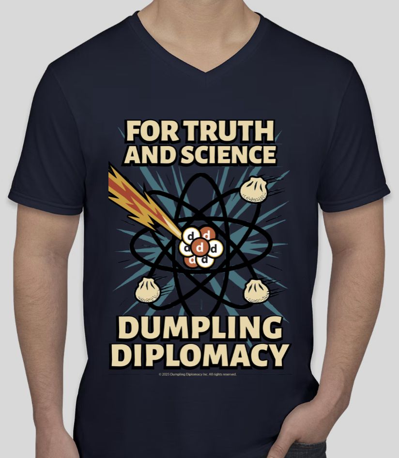 for truth and science. lightning bolt hitting nucleus on v neck t shirt