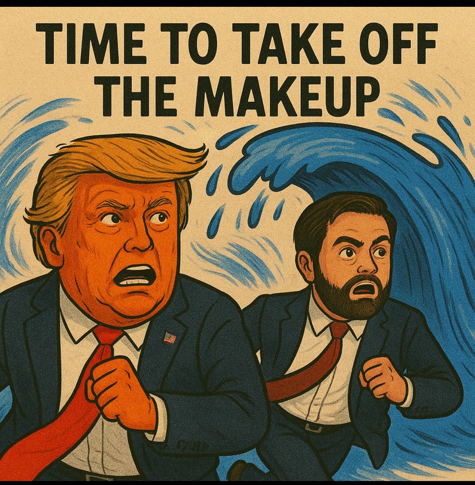 Vance and Trump being chased by the blue wave.