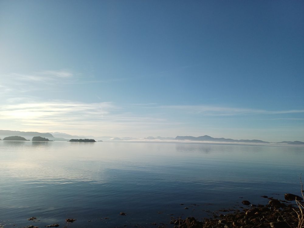 View to Bjørnafjorden from Solstrand on a spring morning, Vestland, Norway