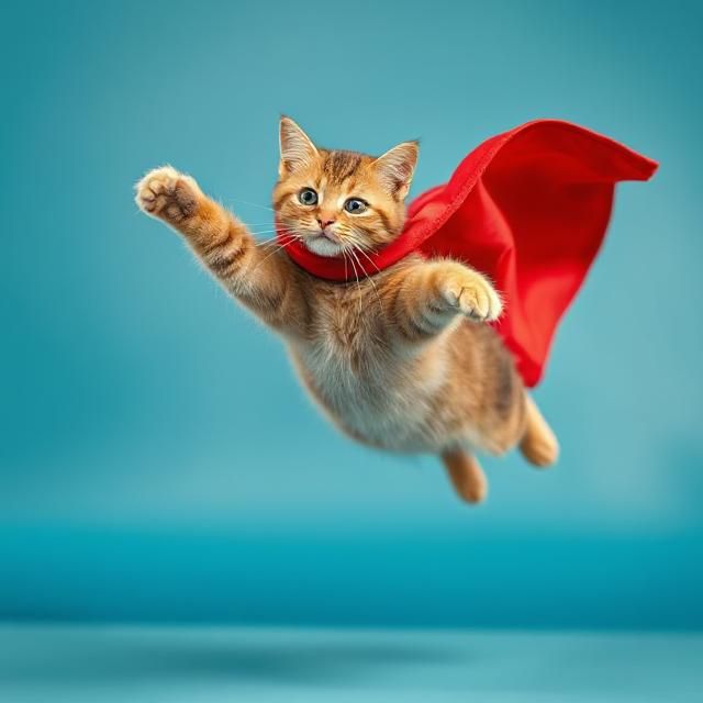 A flying superhero cat