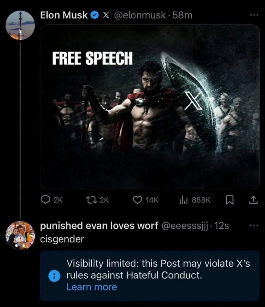 A screenshot of X illustrating that the word "cisgender" results in a post's visibility being automatically limited.