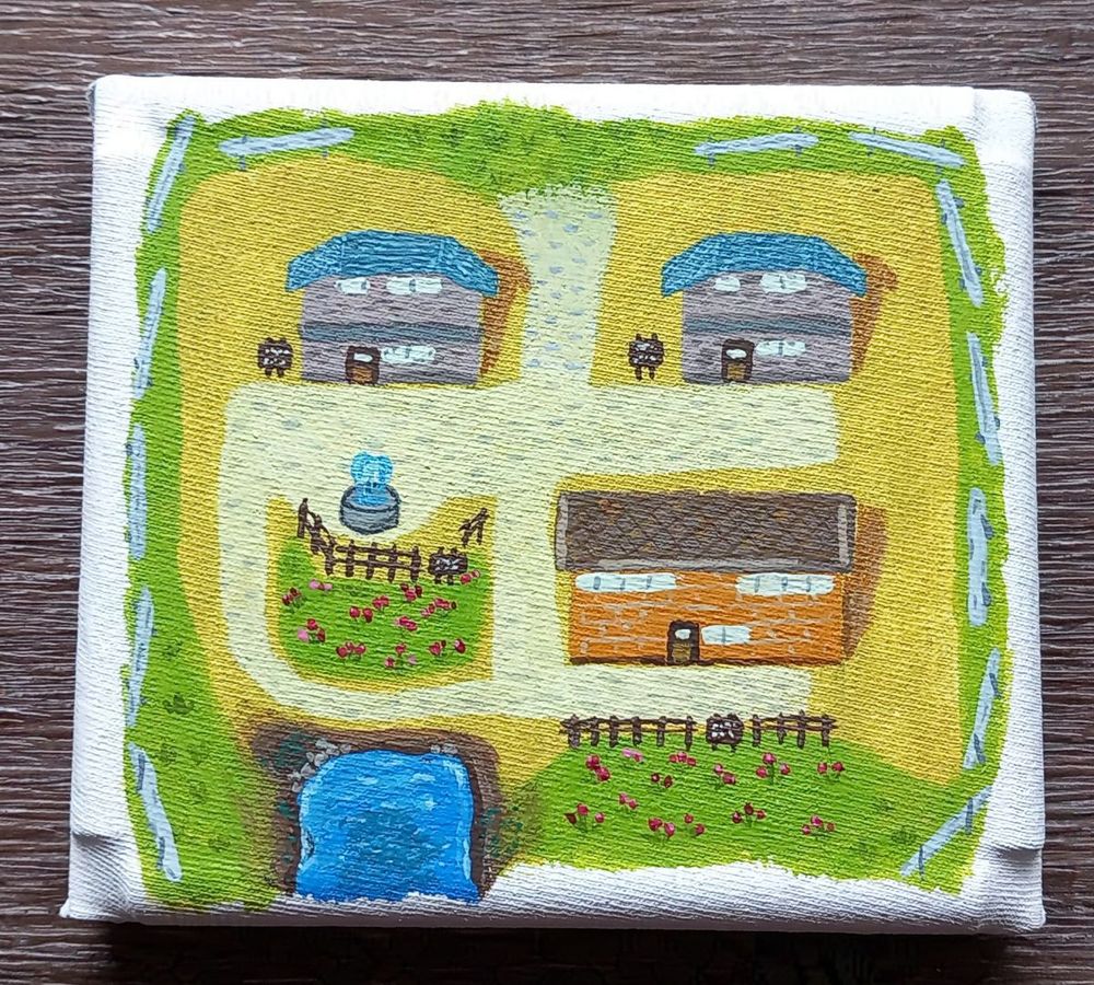 A gouache painting of Pallet Town (GSC version) on canvas, some artistic liberty included
