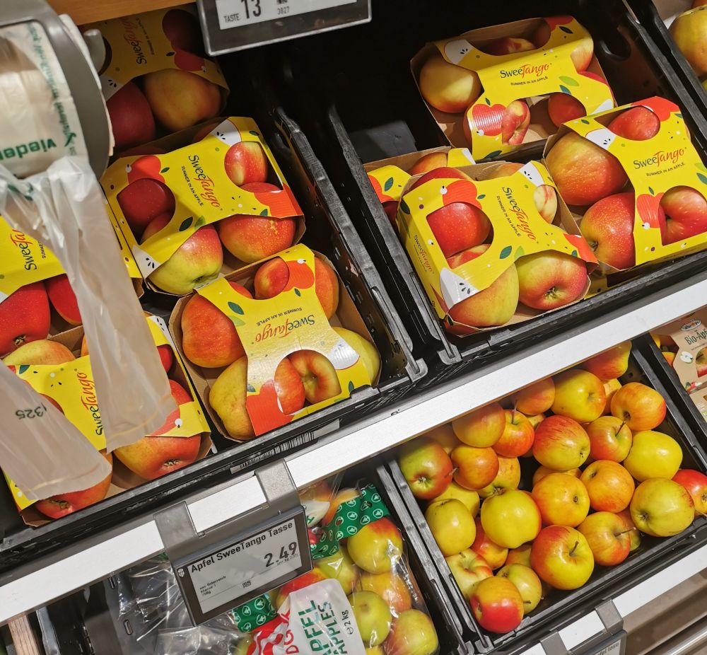 The apple section at the store. 