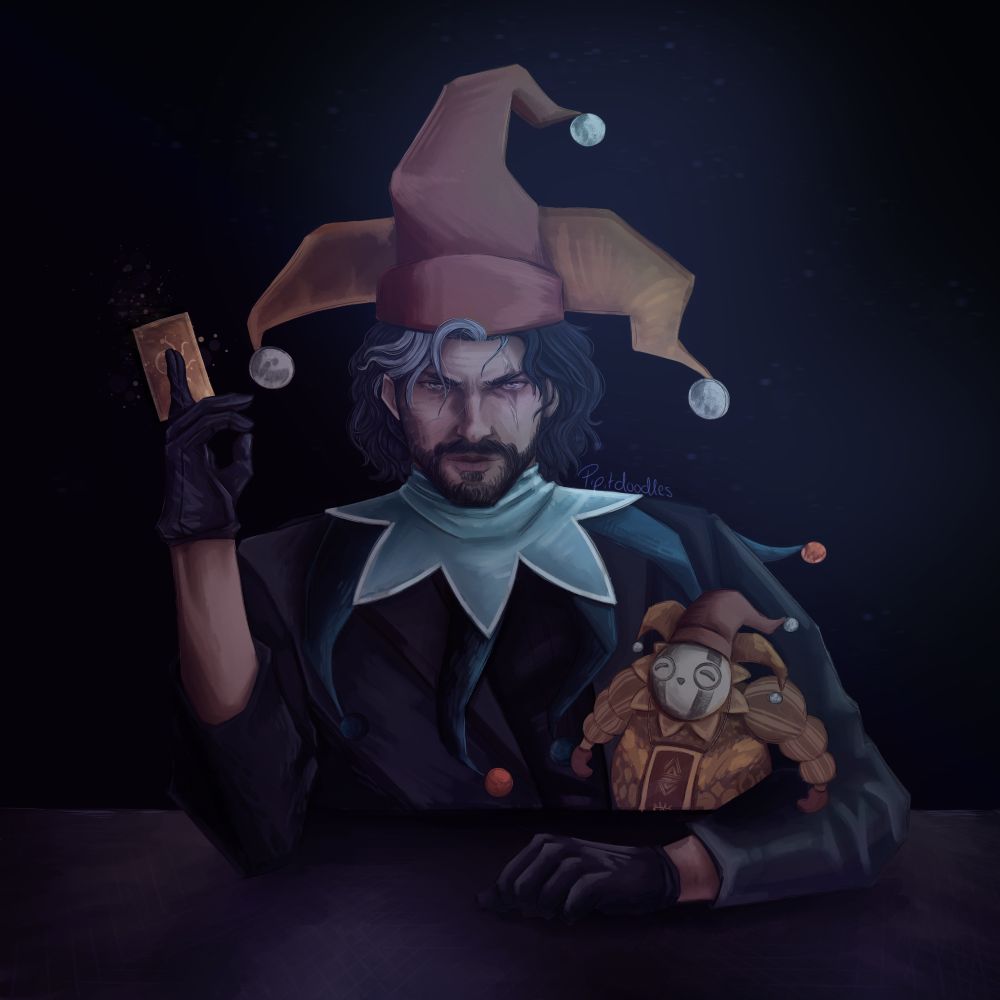 Digital Painting of Verso and Esquie from Clair Obscur: Expedition 33 dressed as Jimbo from Balatro