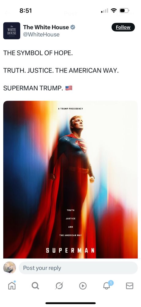 Superman movie poster with FOTUS AS Superman 🤮