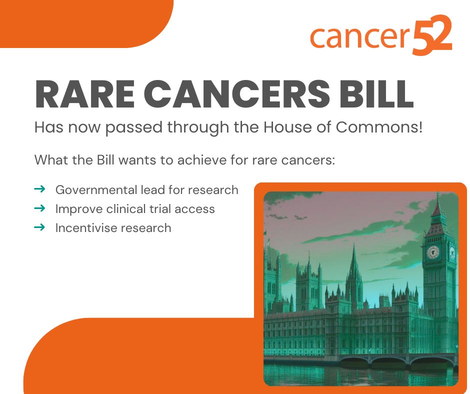 Rare Cancers Bill has now passed through the House of Commons! 
What the Bill wants to achieve for rare cancers. 
1. Governmental lead for research. 
2. Improve clinical trial access. 
3. Incentivise research.