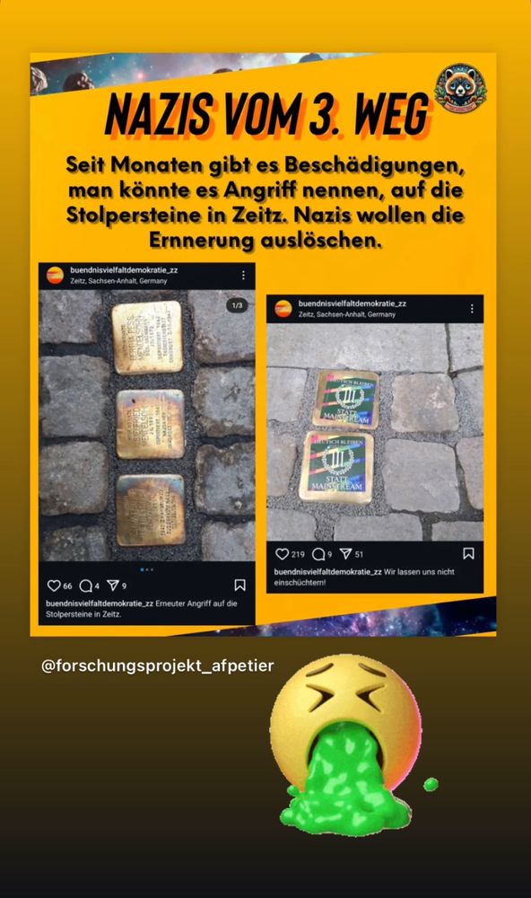 Der dritte Weg beschädigt und beklebt Stolpersteine.