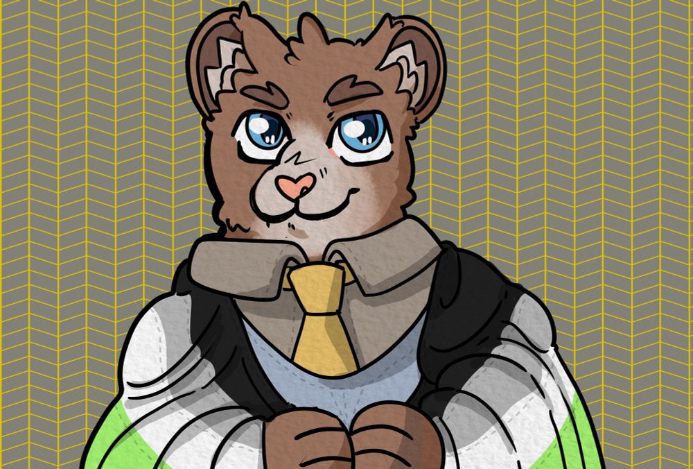 bear in a shirt collar holding the Agender flag around his arms