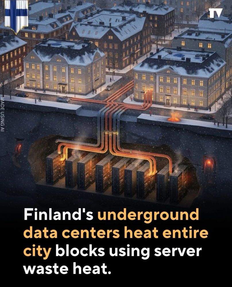 Finland's underground data centers heat entire city blocks using server waste heat.