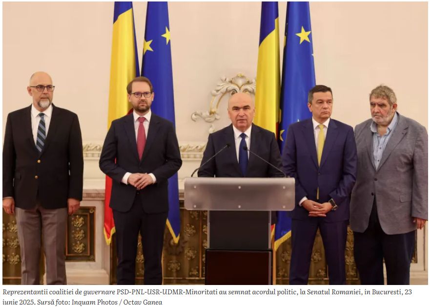 Representantes de los principales partidos políticos del nuevo gobierno rumano.