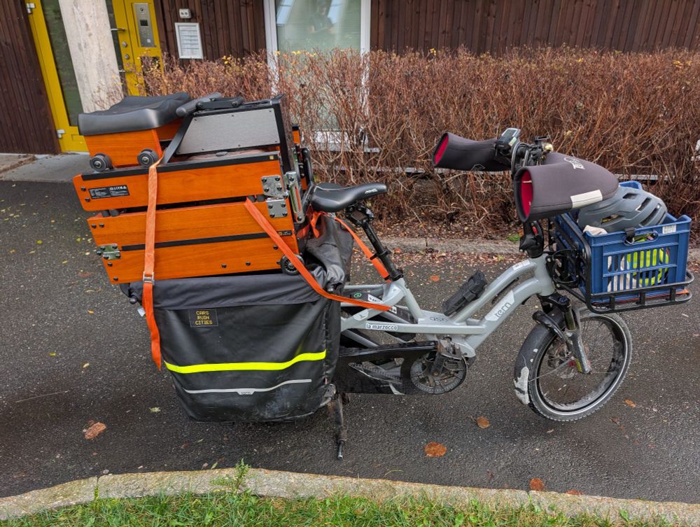 Rowing machine folded up on the back of a tern GSD 