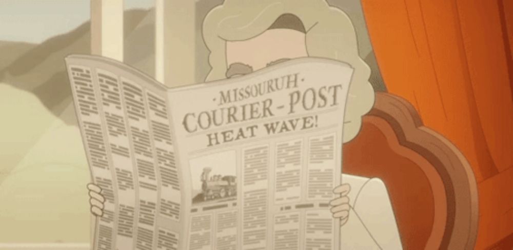 a cartoon man is reading a missouri courier post newspaper