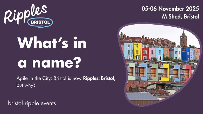A promotional banner for the "Ripples: Bristol" event, featuring the event date and location along with colorful buildings in the background.