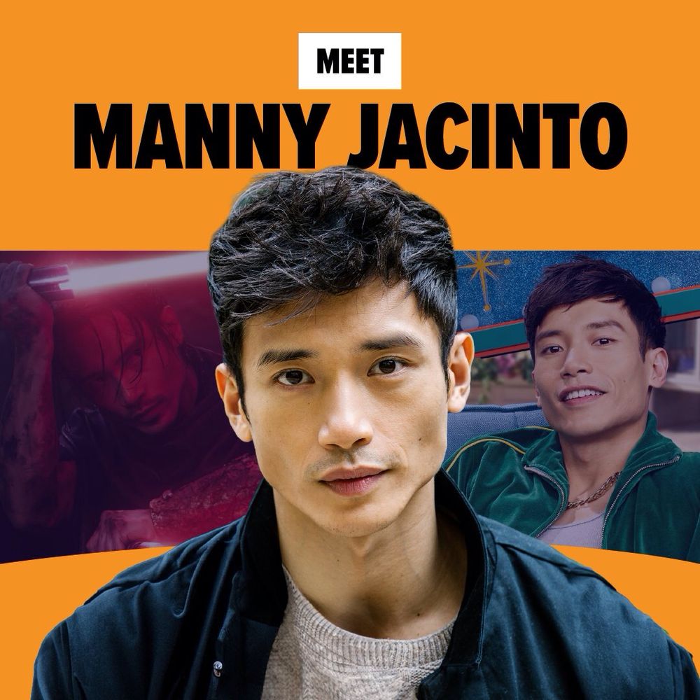 Promo picture of Manny Jacinto for Fan Expo San Francisco featuring his roles in ‘Star Wars: The Acolyte’ and ‘The Good Place’