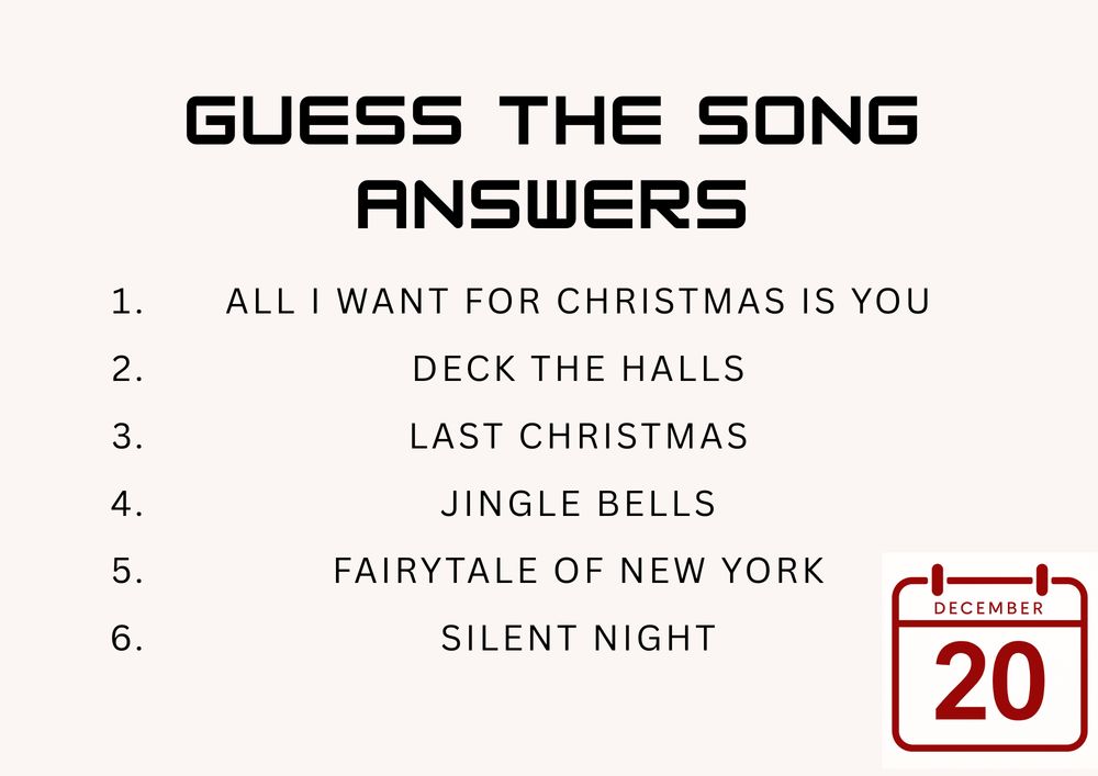 List of song quiz answers.