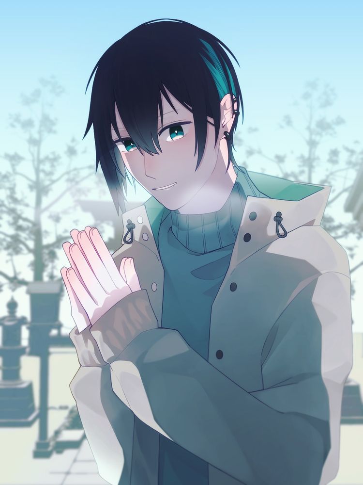 함께 새해 참배를 하는 마유즈미 카이. 마유즈미 카이 설날 보이스 2019 참고.
一緒に新年のお参りをする黛灰。黛灰の正月ボイス2019参考。