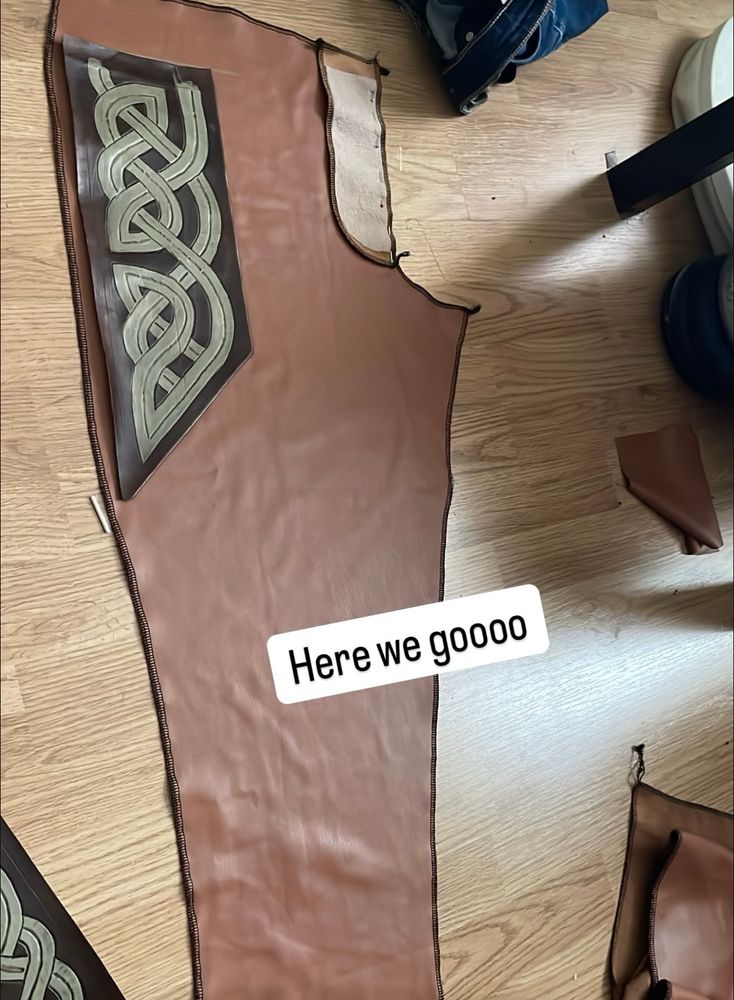One piece of the leg paint on my floor with the embossed leather placed in the correct spot