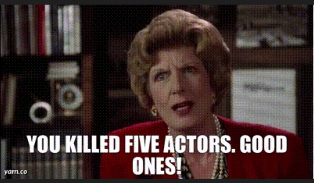 Nancy Marchand as the Mayor of Los Angeles in “The Naked Gun,” berating Leslie Nielsen’s Frank Drebin for having killed five actors doing a Shakespeare in the Park production of “Julius Caesar.”