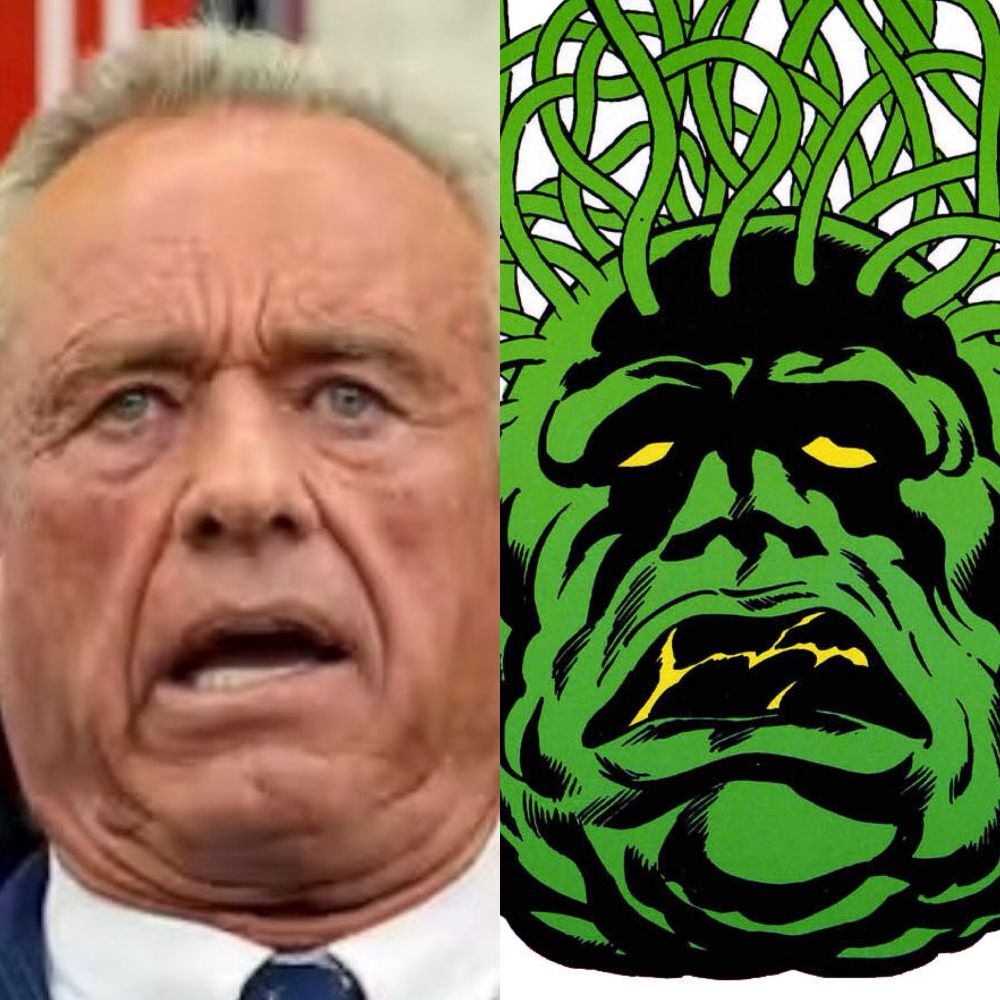 RFK Jr. and the Kree Supreme Intelligence as drawn by Jack Kirby