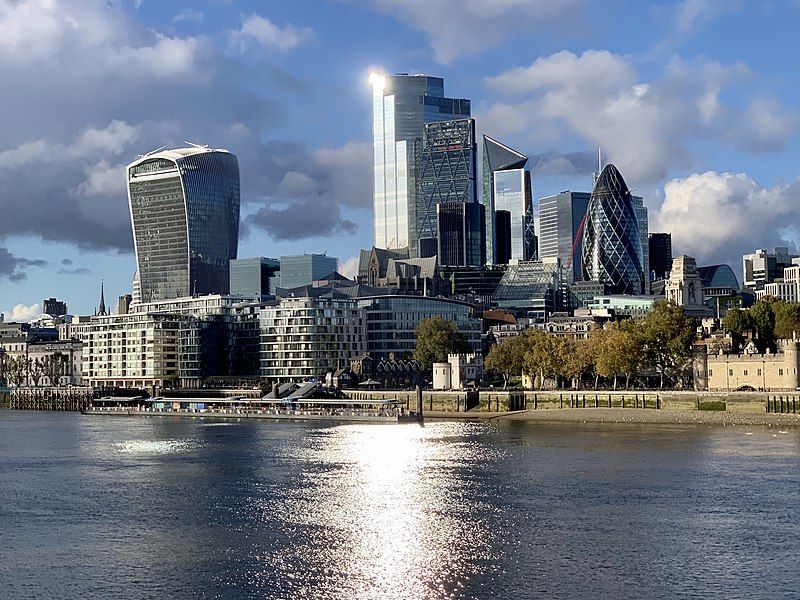 Skyline of the City of London. Source: GJMarshy, via Wikimedia Commons, CC-BY-SA.